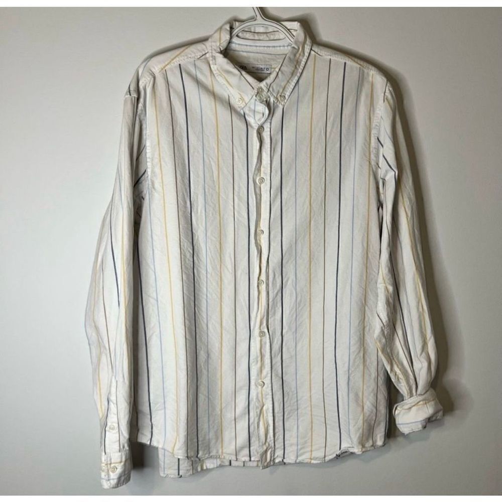 Zara Mens Long Sleeve Multicolor Vertical Stripe Button Down Shirt Size Large